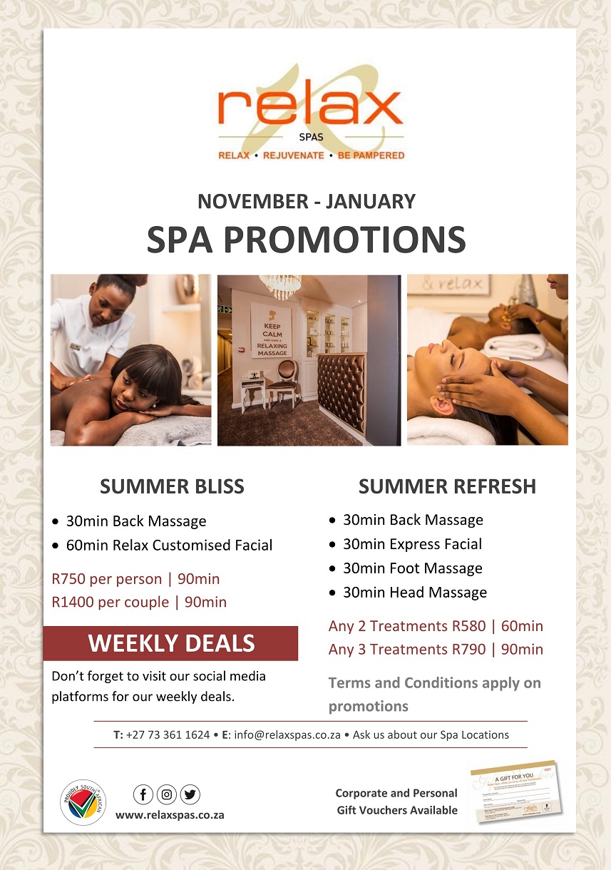 Relax InRoom Spas & Spa Suites in Cape Town Monthly Spa Specials